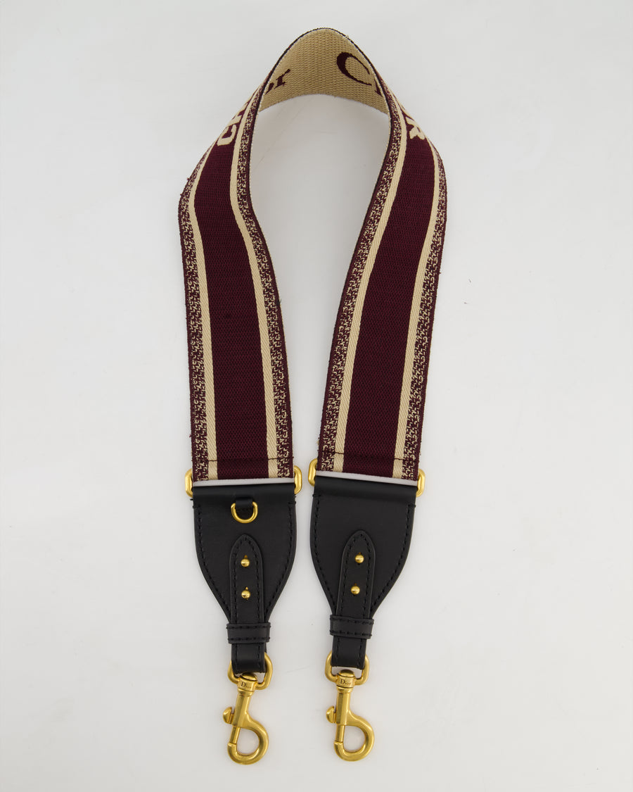 Christian Dior Burgundy & Ecru Canvas Guitar Bag Strap with Antique Gold Hardware & Black Leather