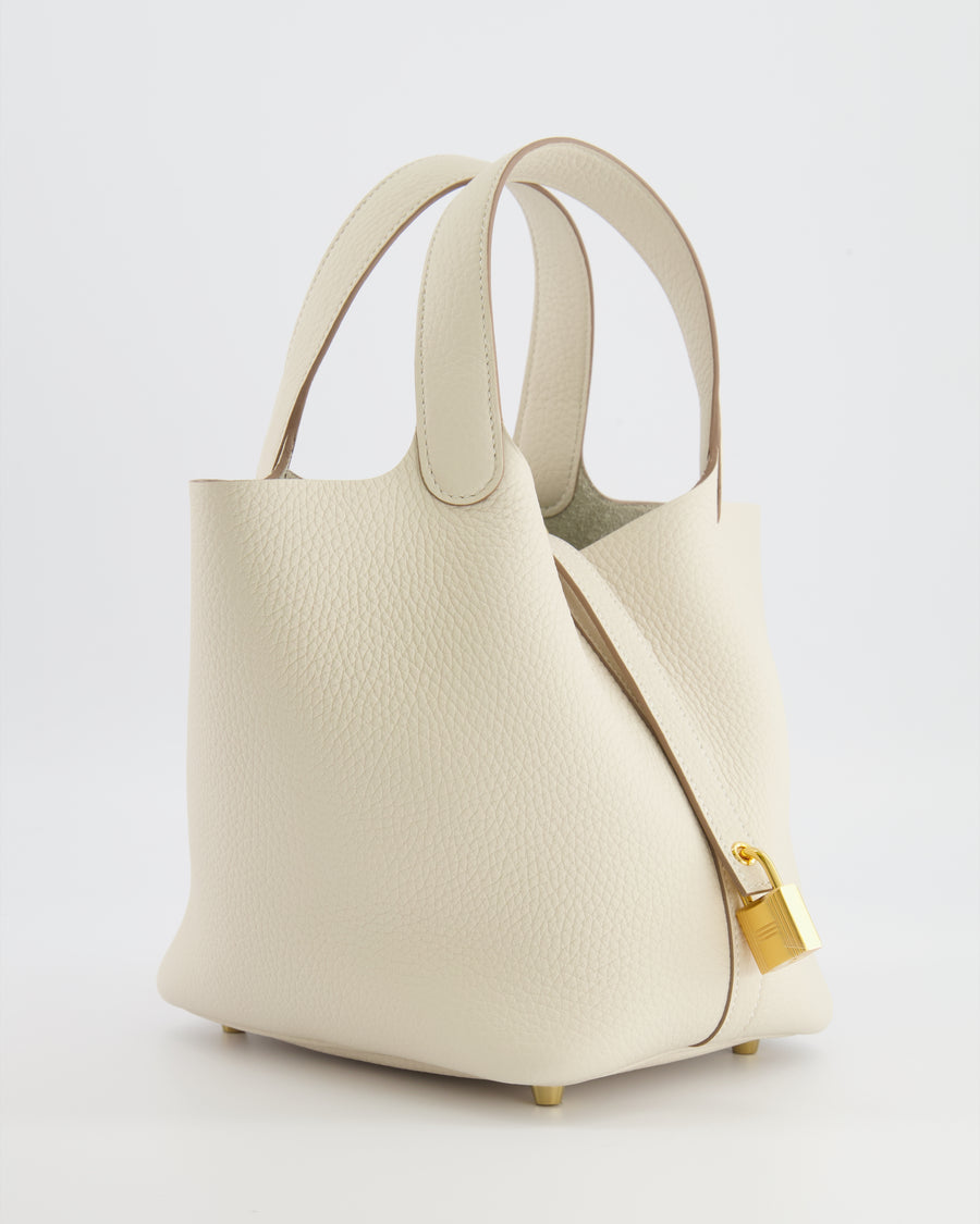 *RARE* Hermès Picotin Lock 18 Bag in Craie Clemence Leather with Gold Hardware