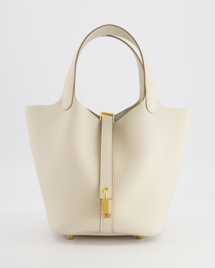 *RARE* Hermès Picotin Lock 18 Bag in Craie Clemence Leather with Gold Hardware