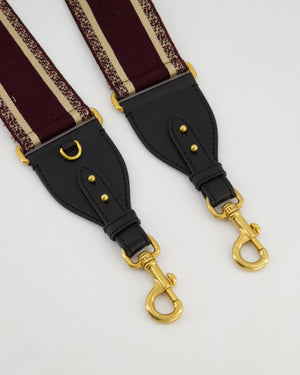Christian Dior Burgundy & Ecru Canvas Guitar Bag Strap with Antique Gold Hardware & Black Leather