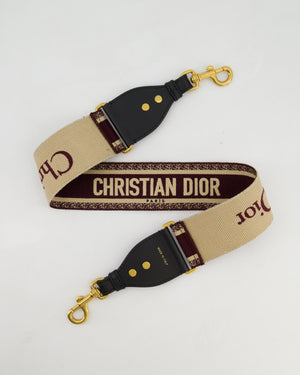 Christian Dior Burgundy & Ecru Canvas Guitar Bag Strap with Antique Gold Hardware & Black Leather