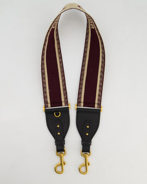 Christian Dior Burgundy & Ecru Canvas Guitar Bag Strap with Antique Gold Hardware & Black Leather