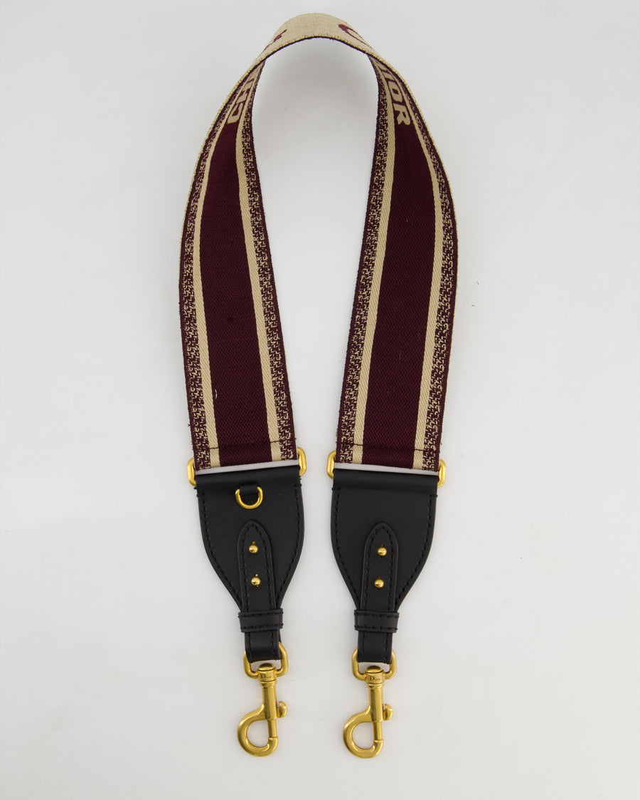 Christian Dior Burgundy & Ecru Canvas Guitar Bag Strap with Antique Gold Hardware & Black Leather