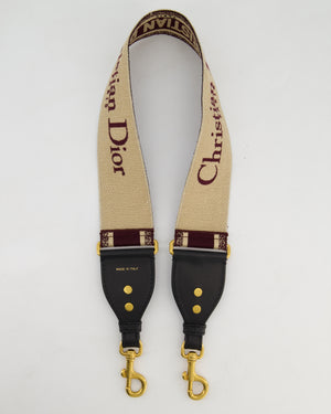 Christian Dior Burgundy & Ecru Canvas Guitar Bag Strap with Antique Gold Hardware & Black Leather