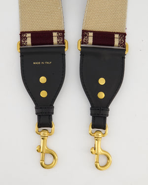 Christian Dior Burgundy & Ecru Canvas Guitar Bag Strap with Antique Gold Hardware & Black Leather