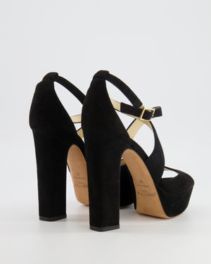 Jimmy Choo Black Suede April 120 Heeled Platform Sandals with Crossover Strap Detail Size EU 38