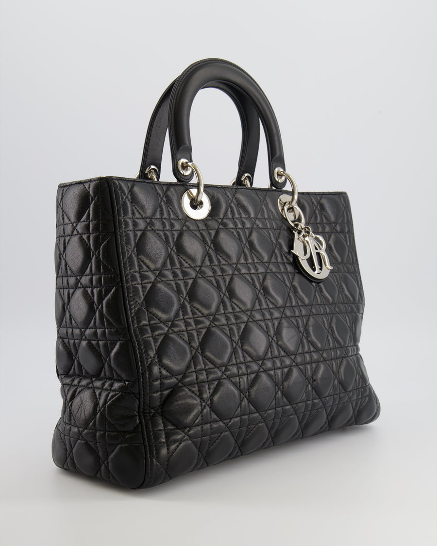 Christian Dior Large Lady Dior Bag in Black Cannage Lambskin Leather with Silver Hardware RRP £5,200