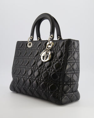 Christian Dior Large Lady Dior Bag in Black Cannage Lambskin Leather with Silver Hardware RRP £5,200