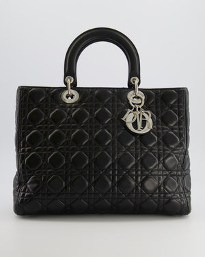 Christian Dior Large Lady Dior Bag in Black Cannage Lambskin Leather with Silver Hardware RRP £5,200