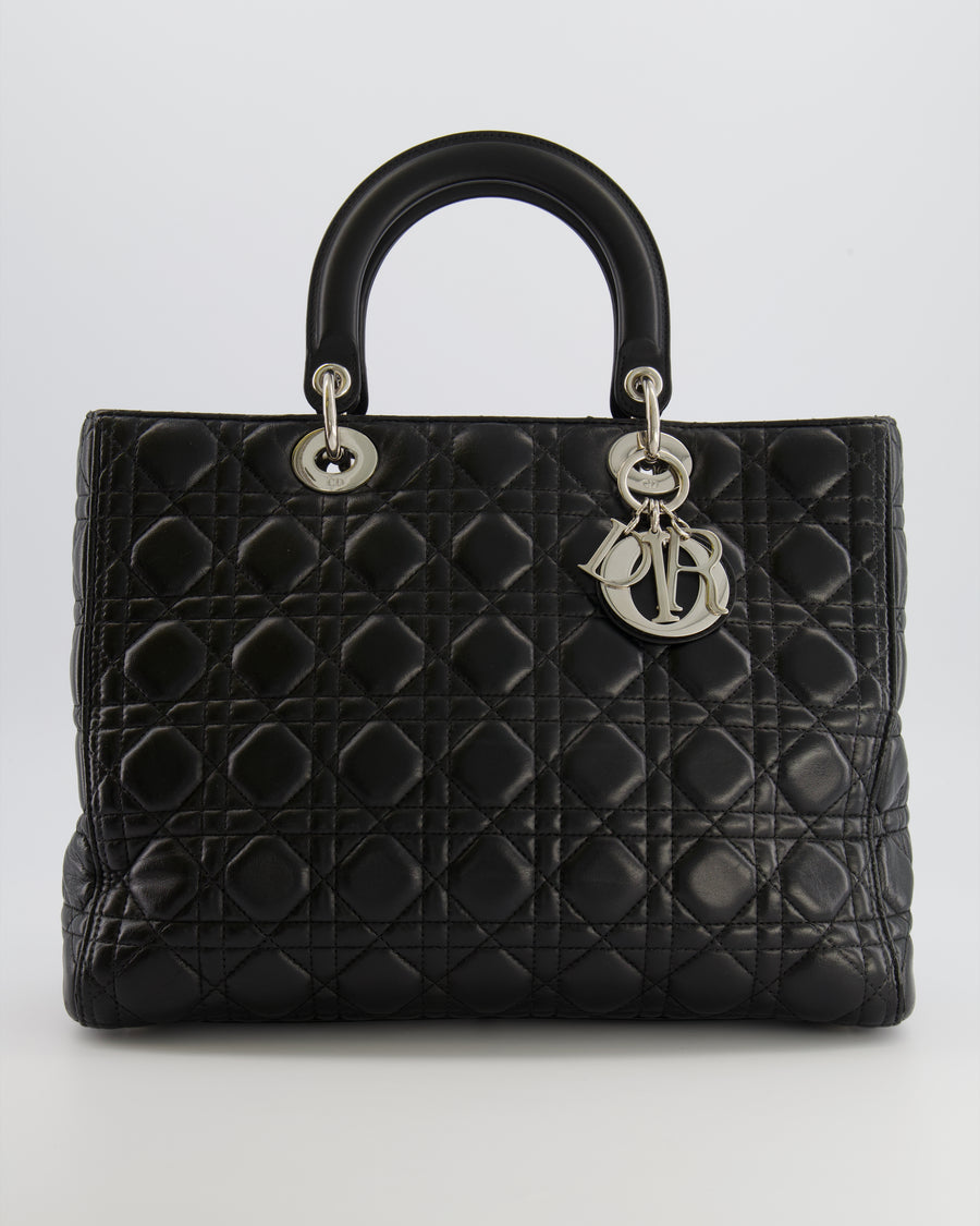 Christian Dior Large Lady Dior Bag in Black Cannage Lambskin Leather with Silver Hardware RRP £5,200