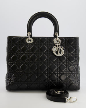 Christian Dior Large Lady Dior Bag in Black Cannage Lambskin Leather with Silver Hardware RRP £5,200