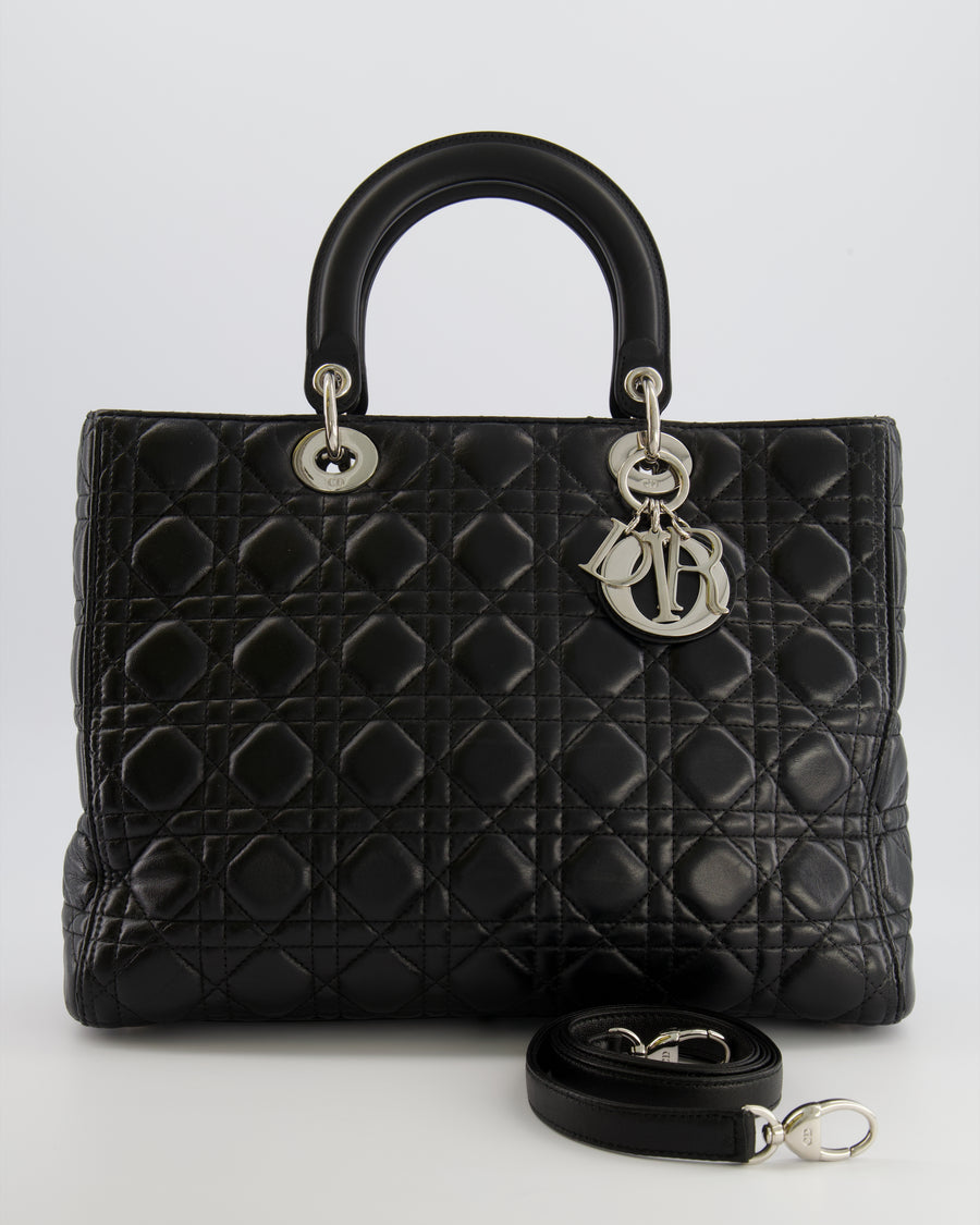 Christian Dior Large Lady Dior Bag in Black Cannage Lambskin Leather with Silver Hardware RRP £5,200