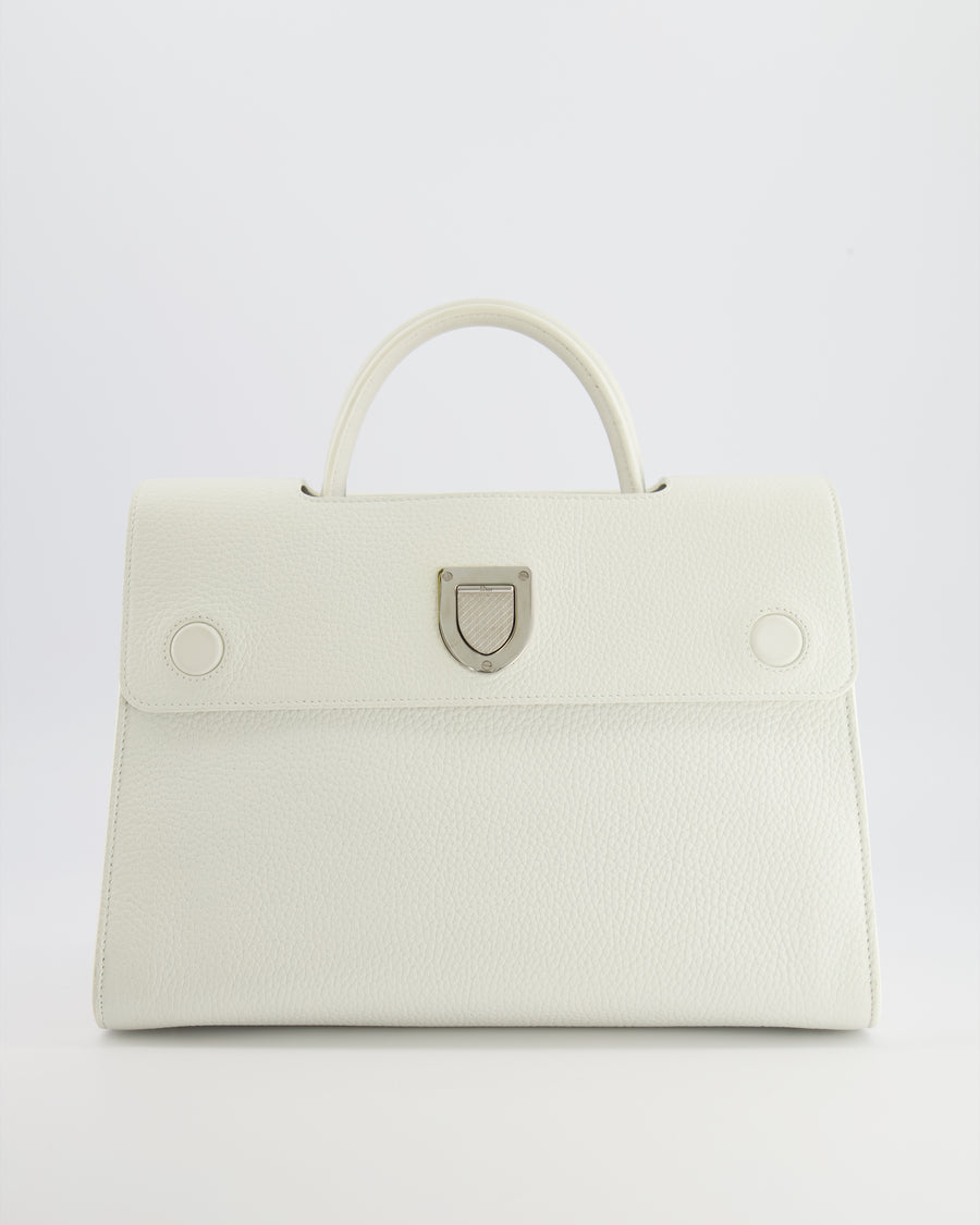 Christian Dior Diorever Bag in White Taurillon Grained Leather with Silver Hardware