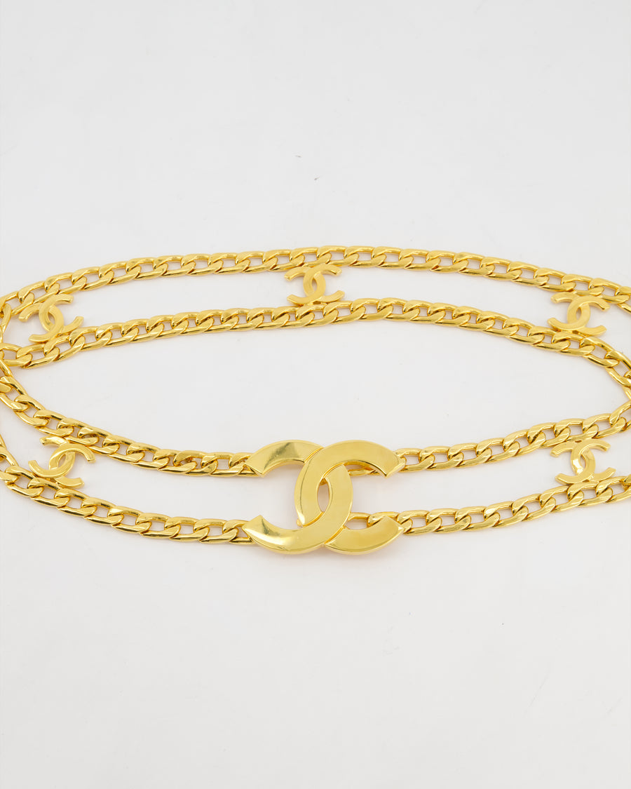 *RARE* Chanel Vintage 1997 24K Gold Logo Chain Belt with Small CC Logos and a Large CC Logo Buckle