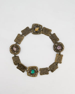 *RUNWAY* Chanel A/W 1997 Vintage Gun-Metal Brutalist Belt with Amethyst Stones, CC Logo Stamps and Small Rhinestones