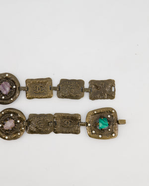 *RUNWAY* Chanel A/W 1997 Vintage Gun-Metal Brutalist Belt with Amethyst Stones, CC Logo Stamps and Small Rhinestones