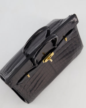 *ULTRA RARE* Hermès Birkin 25 Retourne Bag in Noir Shiny Crocodile Niloticus Leather with Gold Hardware