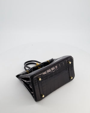 *ULTRA RARE* Hermès Birkin 25 Retourne Bag in Noir Shiny Crocodile Niloticus Leather with Gold Hardware