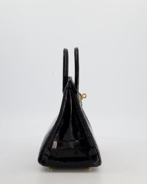 *ULTRA RARE* Hermès Birkin 25 Retourne Bag in Noir Shiny Crocodile Niloticus Leather with Gold Hardware