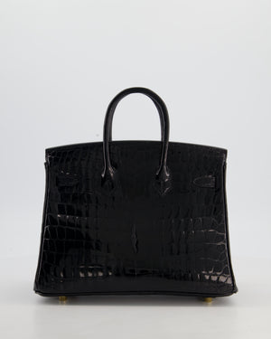 *ULTRA RARE* Hermès Birkin 25 Retourne Bag in Noir Shiny Crocodile Niloticus Leather with Gold Hardware