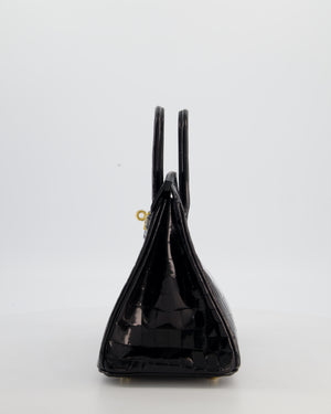 *ULTRA RARE* Hermès Birkin 25 Retourne Bag in Noir Shiny Crocodile Niloticus Leather with Gold Hardware