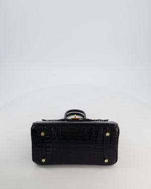 *ULTRA RARE* Hermès Birkin 25 Retourne Bag in Noir Shiny Crocodile Niloticus Leather with Gold Hardware