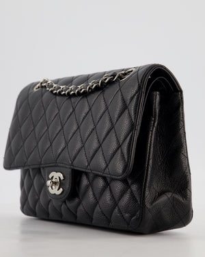 Chanel Black Medium Classic Double Flap Bag in Caviar Leather with Silver Hardware