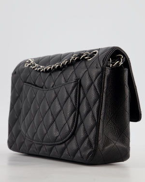 Chanel Black Medium Classic Double Flap Bag in Caviar Leather with Silver Hardware