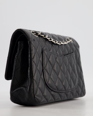 Chanel Black Medium Classic Double Flap Bag in Caviar Leather with Silver Hardware