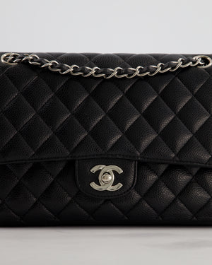 Chanel Black Medium Classic Double Flap Bag in Caviar Leather with Silver Hardware