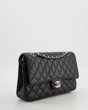 Chanel Black Medium Classic Double Flap Bag in Caviar Leather with Silver Hardware