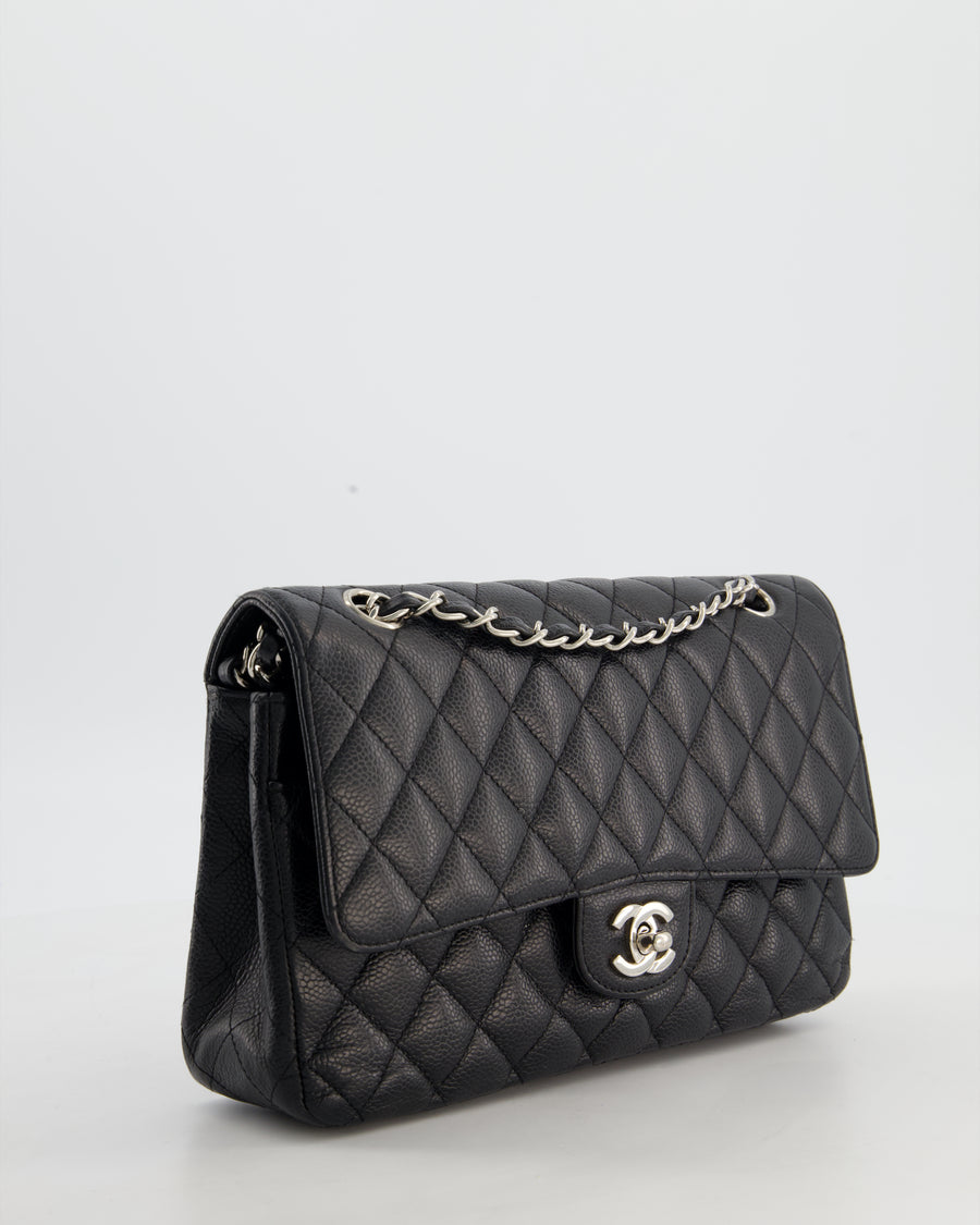 Chanel Black Medium Classic Double Flap Bag in Caviar Leather with Silver Hardware