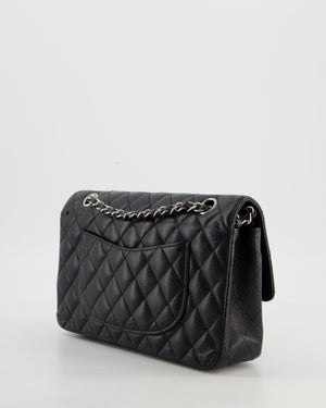 Chanel Black Medium Classic Double Flap Bag in Caviar Leather with Silver Hardware