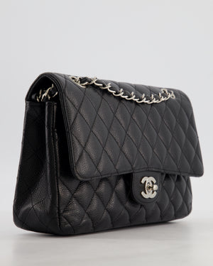 Chanel Black Medium Classic Double Flap Bag in Caviar Leather with Silver Hardware