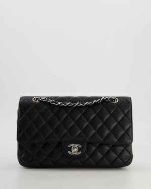 Chanel Black Medium Classic Double Flap Bag in Caviar Leather with Silver Hardware