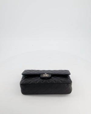Chanel Black Medium Classic Double Flap Bag in Caviar Leather with Silver Hardware