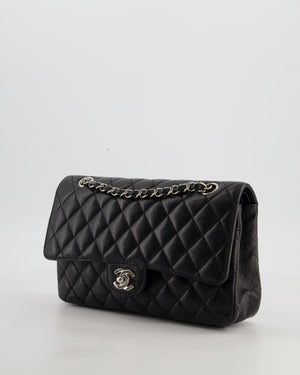 Chanel Black Medium Classic Double Flap Bag in Caviar Leather with Silver Hardware