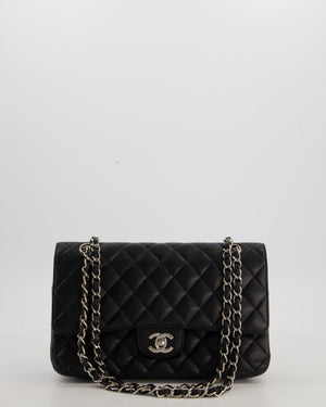 Chanel Black Medium Classic Double Flap Bag in Caviar Leather with Silver Hardware