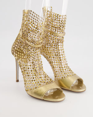 Rene Caovilla Metallic Gold Crystal Embellished Galaxia Heeled Sandals Size EU 38 RRP £1,410