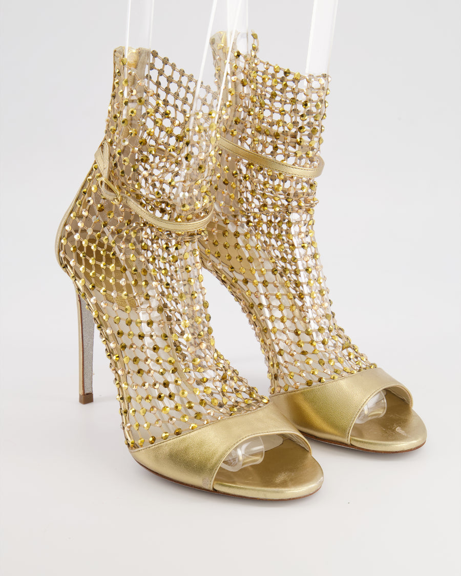 Rene Caovilla Metallic Gold Crystal Embellished Galaxia Heeled Sandals Size EU 38 RRP £1,410