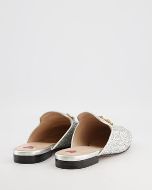 Gucci Silver Glitter Princetown Mules with Gold Hardware Size EU 38.5