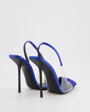 Saint Laurent Blue Chica PVC and Satin Slingback Pumps Size EU 37.5