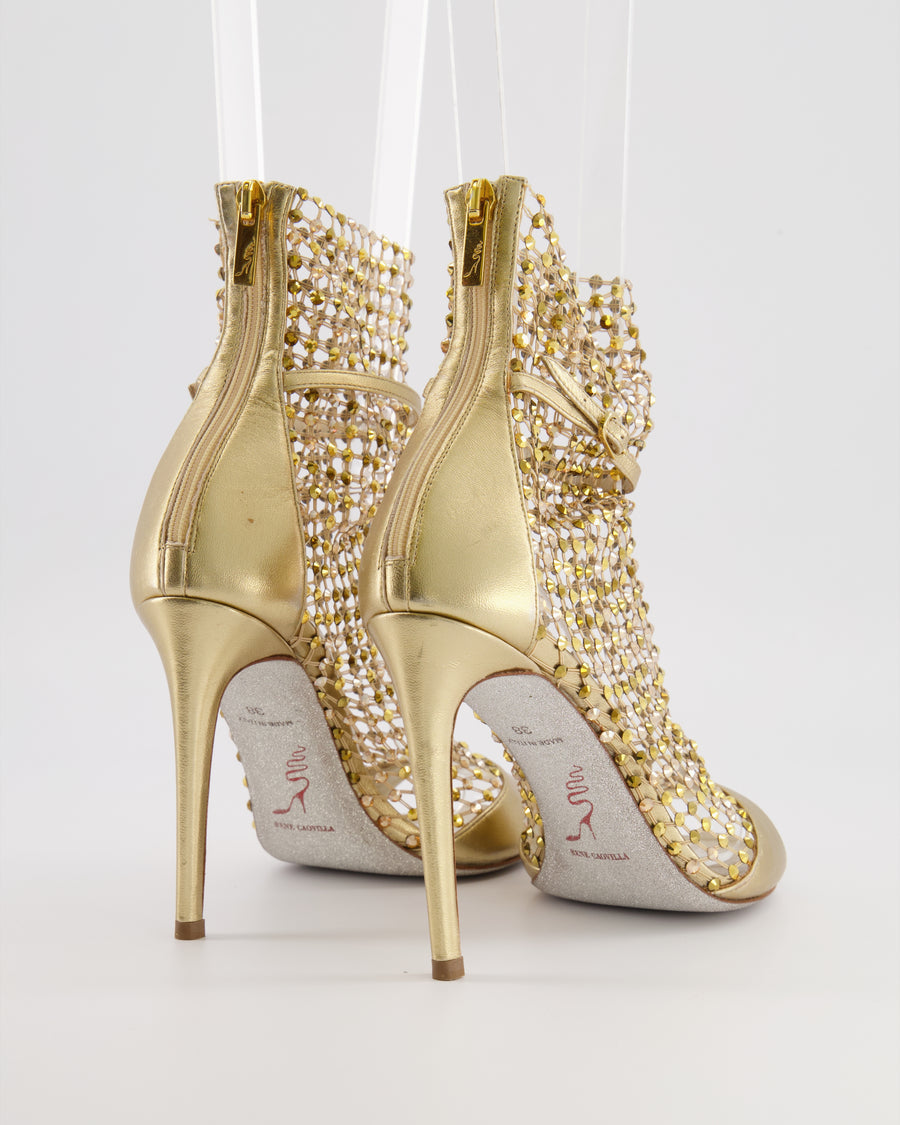 Rene Caovilla Metallic Gold Crystal Embellished Galaxia Heeled Sandals Size EU 38 RRP £1,410