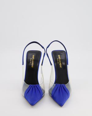 Saint Laurent Blue Chica PVC and Satin Slingback Pumps Size EU 37.5