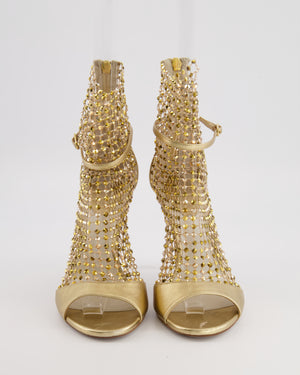 Rene Caovilla Metallic Gold Crystal Embellished Galaxia Heeled Sandals Size EU 38 RRP £1,410