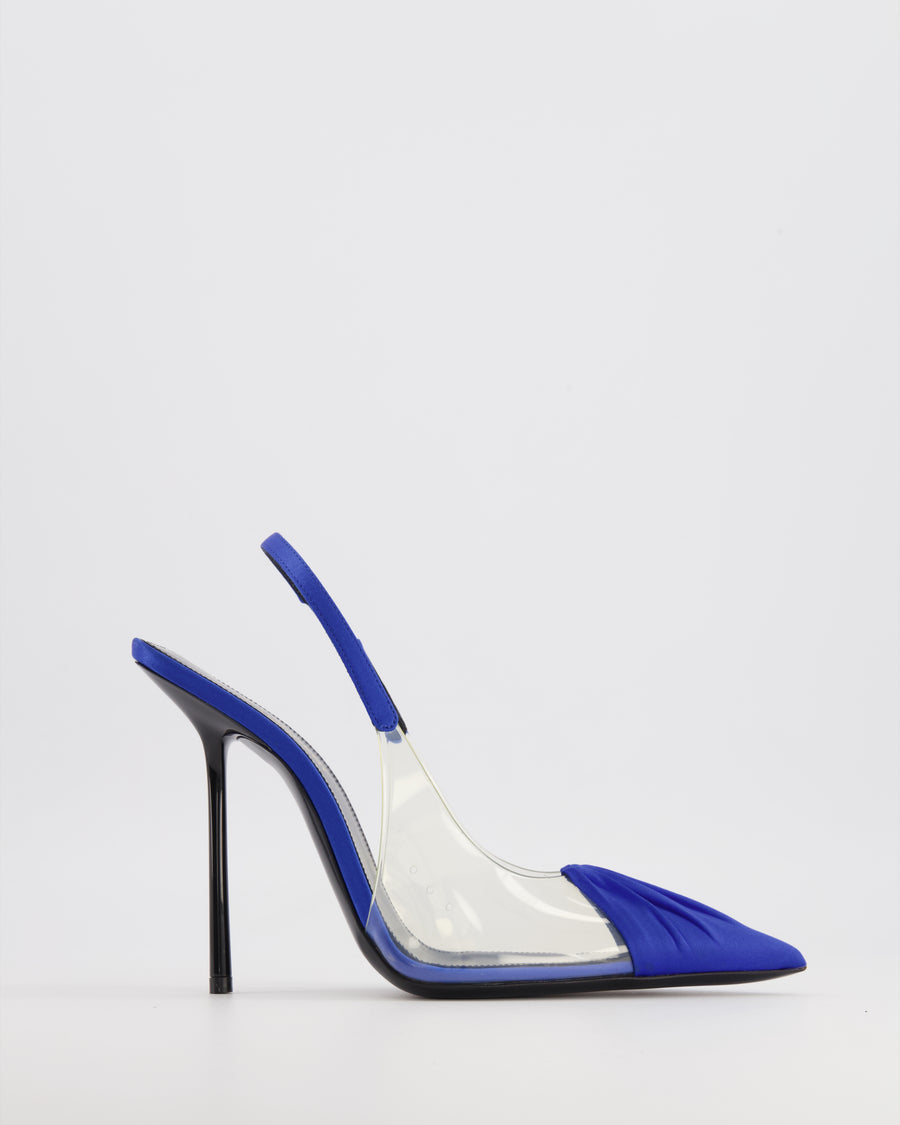 Saint Laurent Blue Chica PVC and Satin Slingback Pumps Size EU 37.5