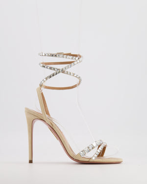 Aquazzura Beige Suede Heeled Sandals with Crystal Embellishments Size EU 37.5