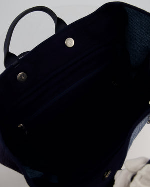 Chanel Denim Blue Logo Maxi Deauville Chain Tote Bag with Silver Hardware