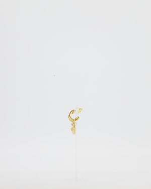 Chanel 24P Gold Heart Pendant Earrings with CC Logo & Crystal Details