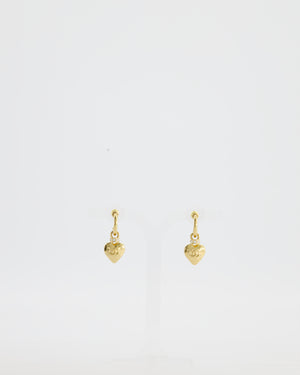 Chanel 24P Gold Heart Pendant Earrings with CC Logo & Crystal Details